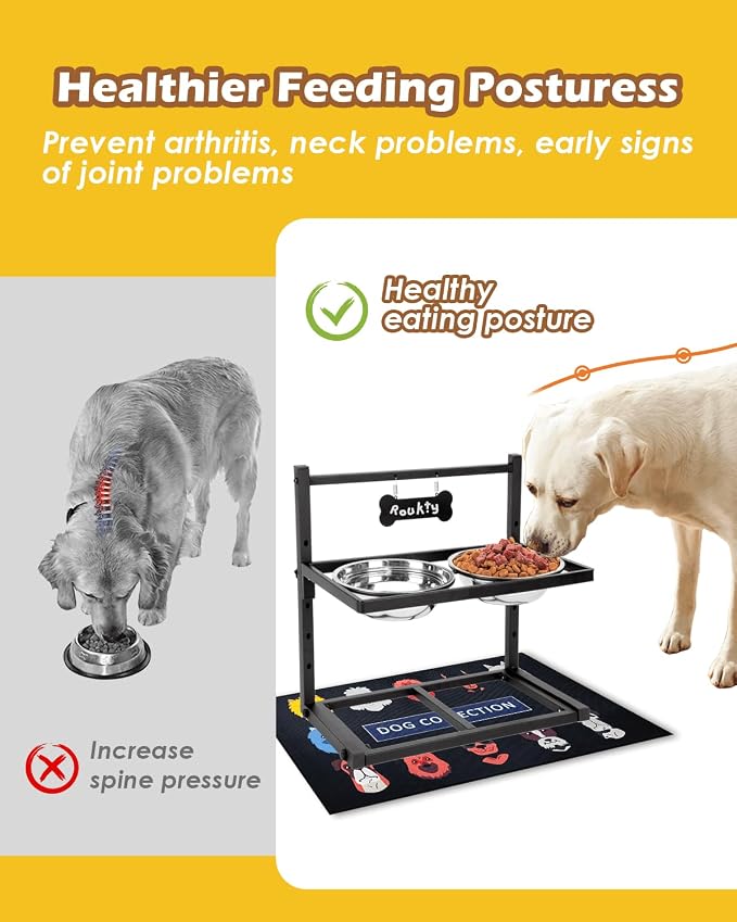 Elevated Dog Bowls with Slow Feeder & Mat, Adjusable Height Raised Dog Bowl Stand with 2 Stainless Steel 1200ML Bowl - Image 2