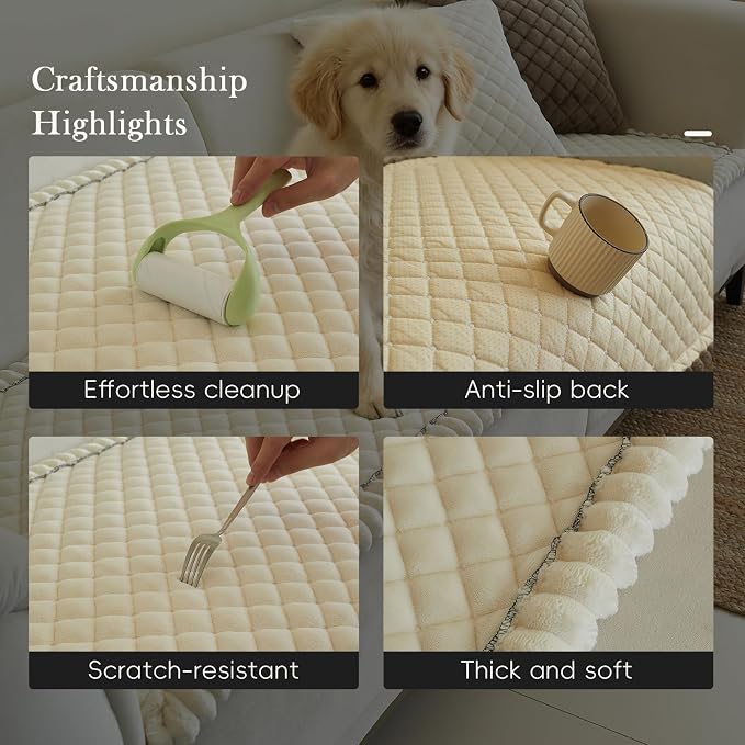 Diamond Quilted Couch Cover for Dogs Non Slip - Large Silicone Particles Pet Friendly Thick Sofa Slipcover for 3 Cushion Couch Washable Furniture Protector Mat for Dogs Cats - Image 4