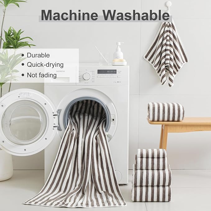 Smuge 18 Pcs Bath Towel Set, Include 6 Bath Towel Sheets, 6 Hand Towels and 6 Washcloths - Highly Absorbent Quick Dry Microfiber,Ultra Soft Bathroom Towel Set with Hanging Loop - Dark Coffee - Image 6