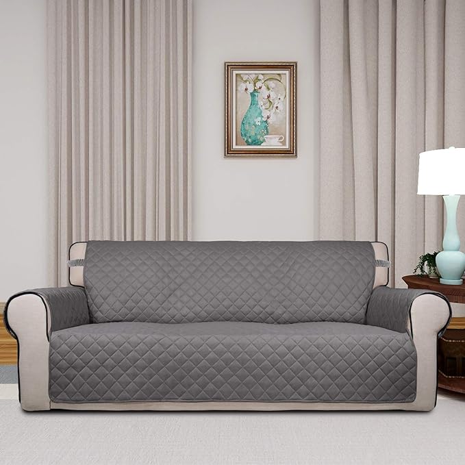 PureFit Reversible Quilted Sofa Cover Dog Couch Covers for Sofa, 66 in | Gray/Light Gray, Water Resistant Couch Protector, Washable Pet Couch Cover with Non Slip and Elastic Straps For Kids - Image 2
