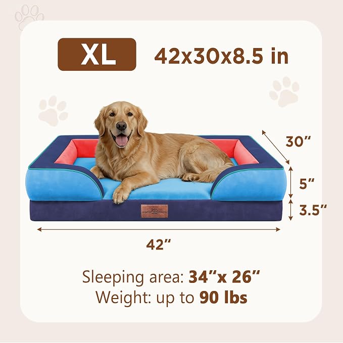 Comfort Expression Orthopedic Dog Bed for Extra Large Dogs with Bolster | Waterproof Dog Couch Bed with Washable Cover & Non-Slip Bottom, Supportive Egg Crate Foam XL Pet Bed, 42x30 Inch - Image 8