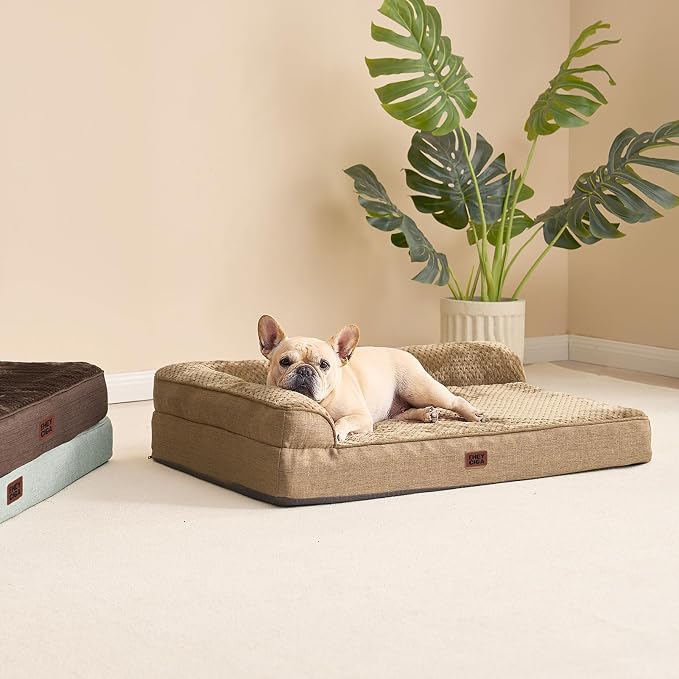 EHEYCIGA Large Dog Bed Memory Foam for Crate, Orthopedic Dog Bed Large Size Dogs with Washable Removable Cover, Waterproof Pet Sofa Couch with Nonskid Bottom, 35x22x6, Camel - Image 9
