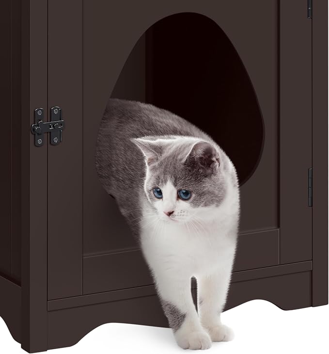 Yaheetech Cat Litter Box Enclosure, Hidden Litter Box Furniture with Side Towel Bar, Wooden Cat Washroom, Storage Cabinet, Indoor Pet House, Side Table Nightstand, Espresso - Image 7