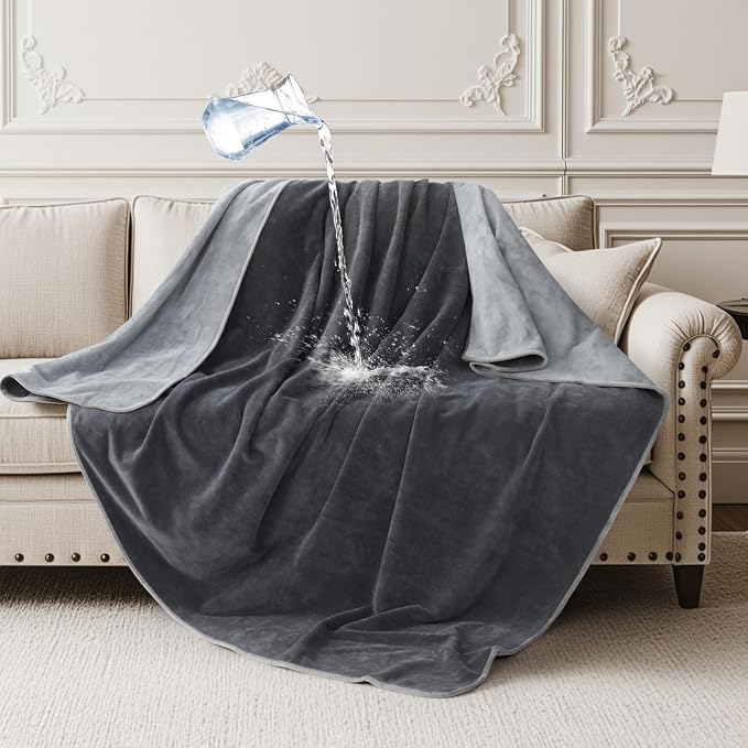 LOOBANI Waterproof Blanket for Couch, Reversible Leakproof Throw 40"x60" | Waterproof Pet Blanket for Pet Accidents, Soft Flannel & Coral Fleece Sofa Blanket, Stain-Proof for Bed Cover, Travel, Grey by LOOBANI