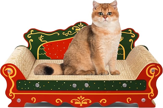 COOZMENT Scratching Sofa, Couch Shaped Thick Scratching Cardboard, Lounge Bed for Indoor Rest&Play, Sofa Scratcher Pad (Red, 23" L X 12.2" W X 10.7" H) by COOZMENT