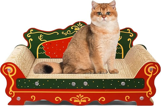COOZMENT Scratching Sofa, Couch Shaped Thick Scratching Cardboard, Lounge Bed for Indoor Rest&Play, Sofa Scratcher Pad (Red, 23" L X 12.2" W X 10.7" H) by COOZMENT