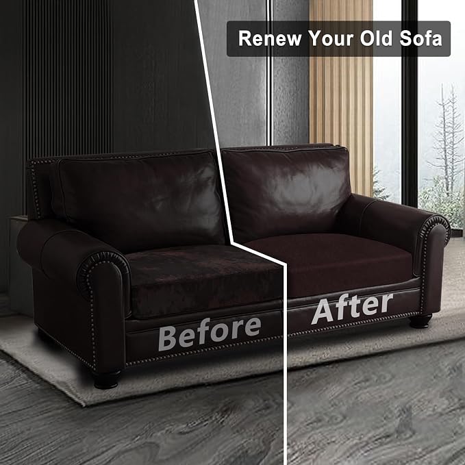 ANARACHON Leather Look Couch Cushion Covers Sofa Seat Slipcovers Sets Couches Furniture Protector for Sectional Armchair Loveseat Pets Kids Stretch Spandex Fabric (2 Cushion Loveseat, Chocolate) - Image 7