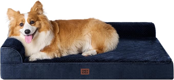 EHEYCIGA Large Dog Bed Memory Foam for Crate, Orthopedic Dog Bed Large Size Dogs with Washable Removable Cover, Waterproof Pet Sofa Couch with Nonskid Bottom, 35x22x6, Navy Blue by EHEYCIGA