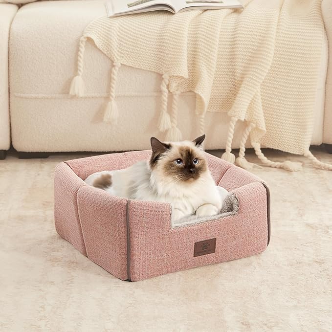Cat Bed for Indoor Cats - Cat Cave Bed Cat House Cat Tent with Removable Washable Cushioned Pillow, Soft and Self Kitten beds,Cat Beds & Furniture, Pet Bed (Large, Pink) - Image 6