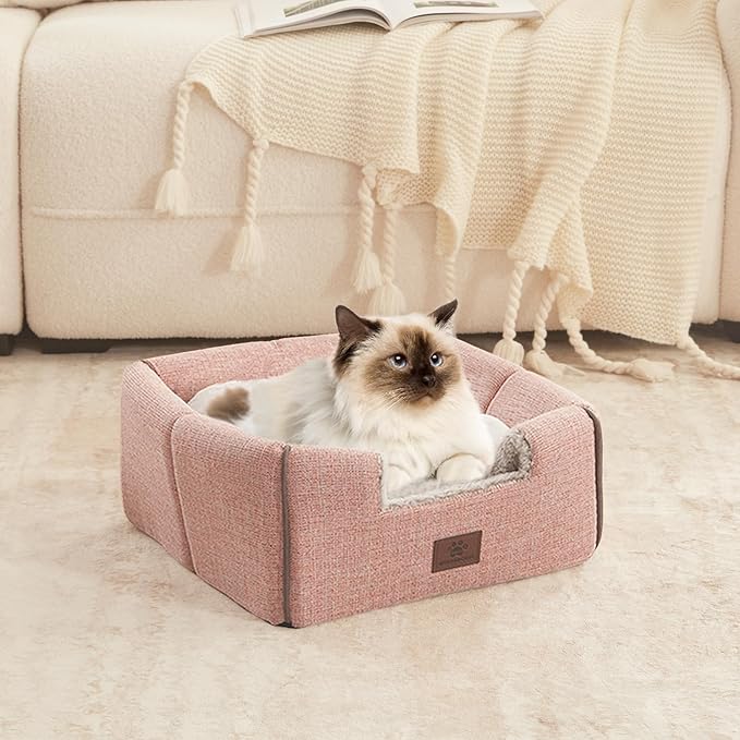Cat Bed for Indoor Cats - Cat Cave Bed Cat House Cat Tent with Removable Washable Cushioned Pillow, Soft and Self Kitten beds,Cat Beds & Furniture, Pet Bed (Large, Pink) - Image 6