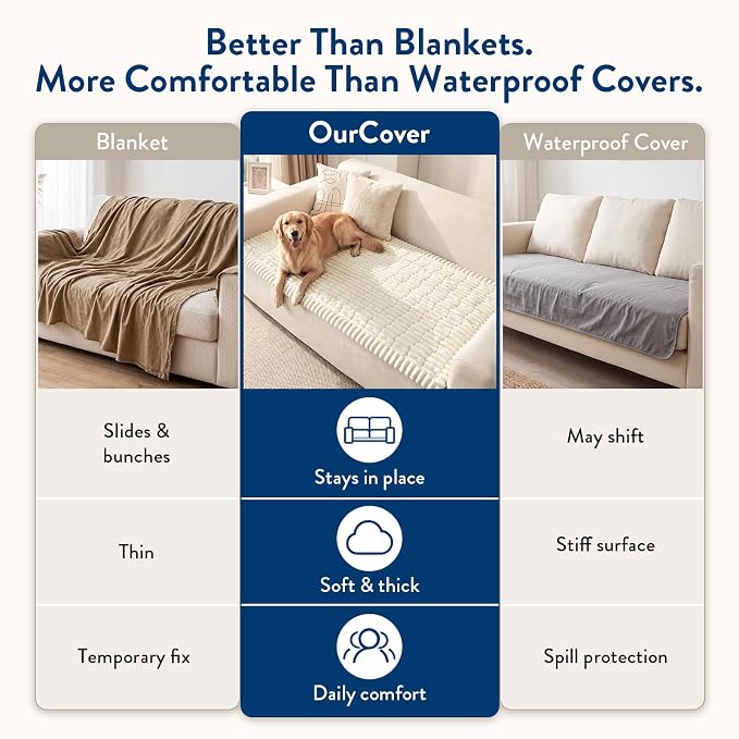 SureFit Couch Covers for Dogs,Non-Slip Washable Pet Friendly Sofa Protector | Non-Slip Paw Print Grip,Sofa Slipcovers for 2 Cushion Couch,Soft Thick Furniture Protector for Sofa Cushions(28“x60" Ivory) - Image 7