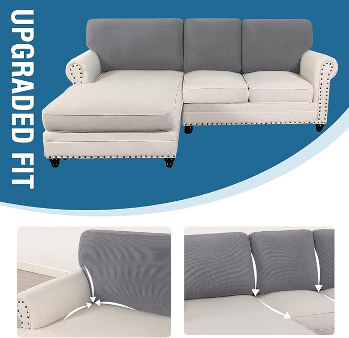 H.VERSAILTEX Backrest Cushion Covers Sectional Couch Back Cushion Covers for Sectional Sofa Set for Both Left/Right Couch (Back Only: 1 Chaise + 2 Sofa, Dove) - Image 7