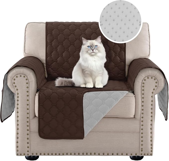 PrinceDeco Chair Slipcover Chair Cover Water Resistant Couch Cover Washable Chair Cover Non-Slip Rubber Backing Furniture Protector for Pets(Armchair, Brown) by PrinceDeco