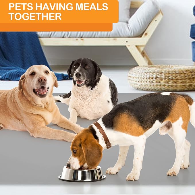 KVK Pet Food Mat Pet Feeding Mat Silicone Placemat for Dog and Cat Food Water Bowl Dog Food Mats for Floors Non Slip Waterproof Anti-bite Cool Grey 39.4X29.5in - Image 3