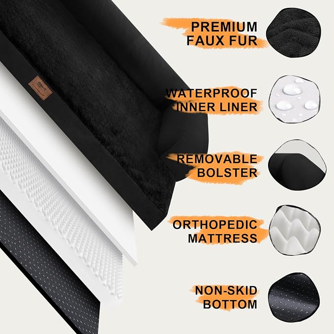 MEKIY Orthopedic XL Dog Bed with Bolster for Extra Large Size Dogs | Pillow Support for Neck Relief, Egg Crate Foam, Skin-Friendly Surface, Waterproof Liner, Anti-Slip Bottom, 42 x 30 Inch - Image 6