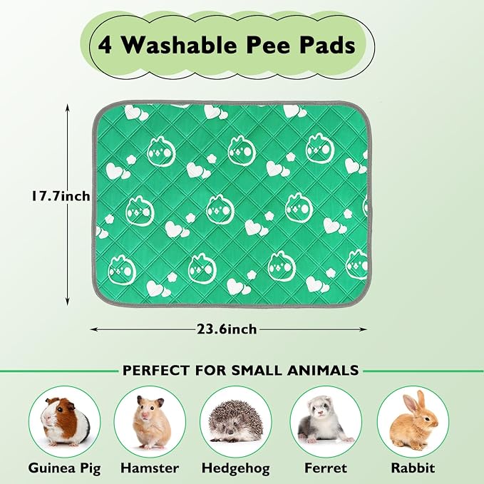 4 Pack Guinea Pig Bedding - Washable Guinea Pig Cage Liners, Waterproof Reusable & Anti Slip Pee Pads Super Absorbent Mats for Small Animals Pet Rabbit Bunny Hamster Rat (Green, 24 x 18 Inch) - Image 2