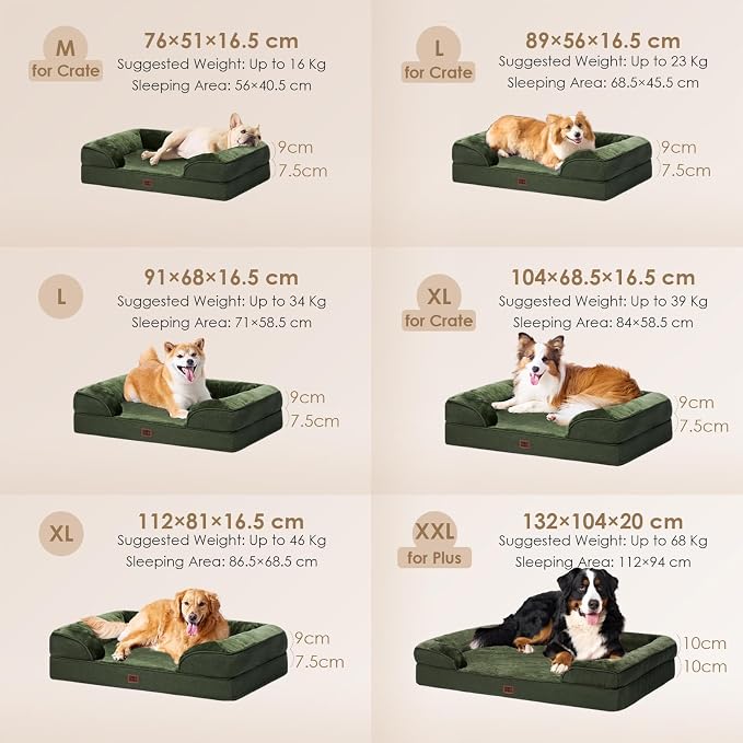 EHEYCIGA Orthopedic Dog Beds for Large Dogs, Waterproof Memory Foam Large Dog Bed with Sides, Non-Slip Bottom and Egg-Crate Foam Pet Couch Bed with Washable Removable Cover, Dark Green | Non-Slip Bottom and Egg-Crate Memory Foam XL Dog Couch Bed with W... - Image 5