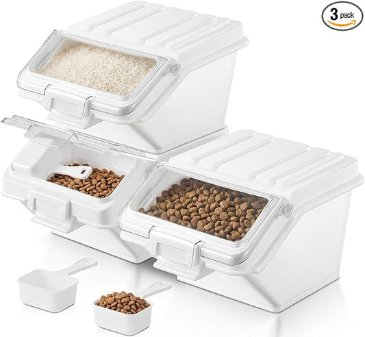 FOHERE 3 Pack Dog Food Storage Container, 40 Lbs Dog Food Bin with Scoop, Moisture Proof Dry Dog Food Container for Cat Treats, Rice, Flour & Baking Supplies, BPA Free by HOME