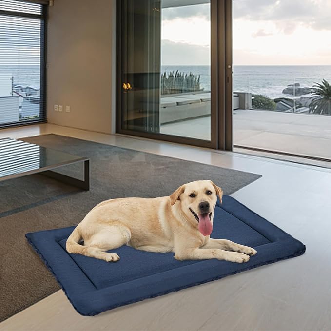 EMPSIGN Dog Crate Pad for 42"x28" Dog Crate, Plush/Canvas Navy | Reversible Kennel Mat (Cool & Warm), Machine Washable, Cozy Plush Sleeping Pad, All-Season Pet Bed - Image 6