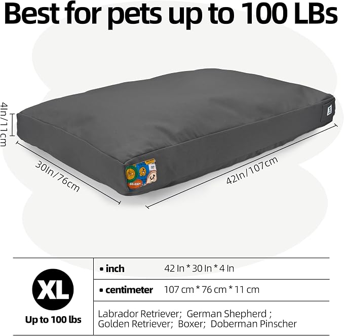 Sytopia 42 Inch Canvas Outdoor Dog Bed for Extra Large Dogs, Durable Dog Bed with Waterproof Machine Washable Removable Cover, Indoor Patio Pet Pad for Crate, Dark Grey - Image 6