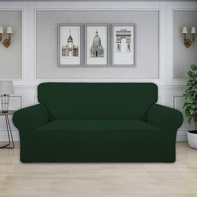 Easy-Going Stretch Oversized Loveseat Couch Covers Washable Dark Green | 1-Piece Large Loveseat Cover for 2 Cushion Couch Furniture Protector RV Sofa Slipcover Soft with Bottom for Kids Pets - Image 2