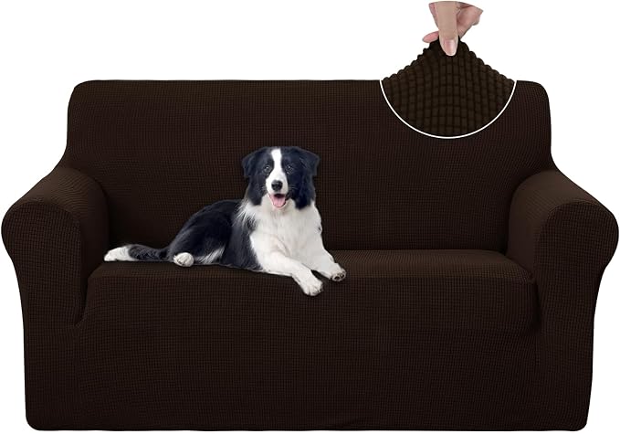 U-NICE HOME Loveseat Cover Stretch Couch Cover Sofa Slipcover, Chocolate | Furniture protector, 2 Cushion Sofa, 1-Piece Sofa cover, Washable, Pet friendly, Polyester Spandex Jacquard fabric by U-NICEHOME