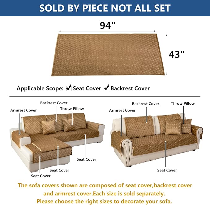Eismodra Couch Cover,Sectional Couch Covers,Sofa Covers for 3 Cushion Couch,Anti-Slip Sofa Slipcovers for Dogs Cats Kids Loveseat Recliner L Shaped Armrest Backrest,Coffee 43''x94''(Only 1 Piece) - Image 5