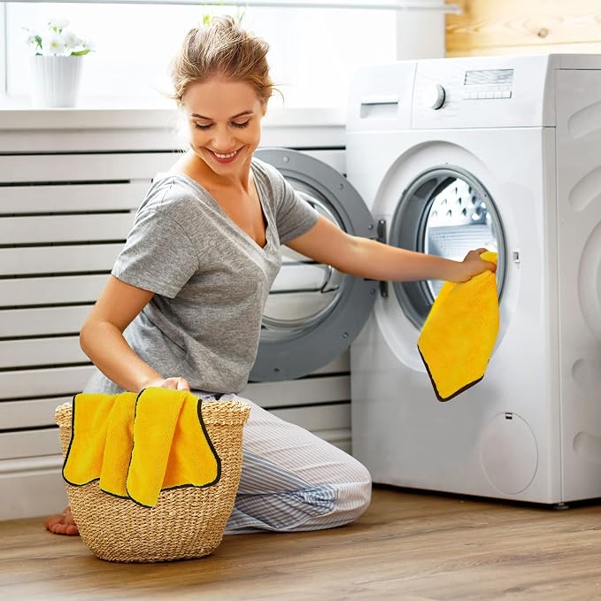 Tallew 120 Pcs Yellow Microfiber Towels: 16"x16" Microfiber Drying Towels Bulk Micro Fiber Car Cleaning Cloth for Cars Drying Washing Polishing Cleaning Household Supplies - Image 4