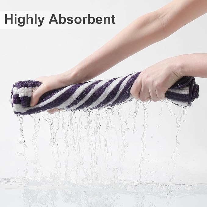 Smuge 18 Pcs Bath Towel Set, Include 6 Bath Towel Sheets, 6 Hand Towels and 6 Washcloths - Highly Absorbent Quick Dry Microfiber,Ultra Soft Bathroom Towel Set with Hanging Loop - Dark Purple - Image 2