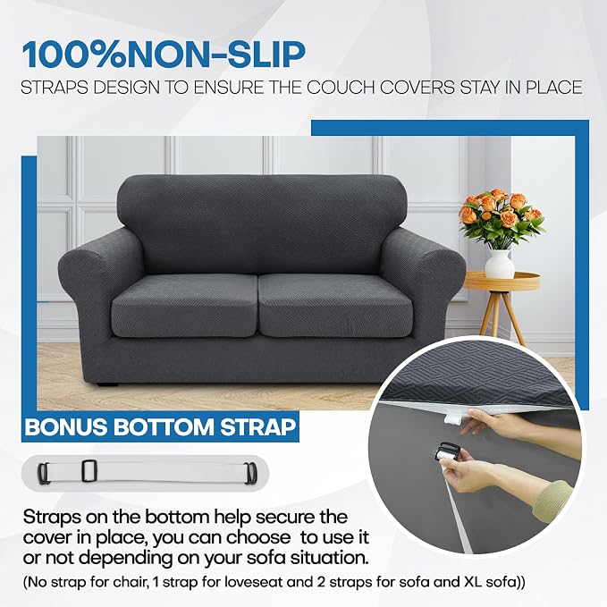 XINEAGE 2026 New 2 Pieces Chair Covers with Arms Super Stretch Chair Slipcover for Living Room Pet Dog Universal Slip Cover Anti Slip Armchair Furniture Protector (Dark Gray), 31"-46"(1 Cushion) - Image 7