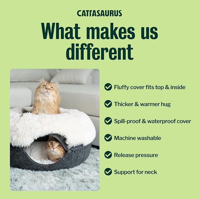 CATTASAURUS Peekaboo Cat Cave for Multiple & Large Cats Up to 30-45 Lbs, Fluffy Cat Beds for Indoor Cats, Scratch Detachable & Washable Tunnel Bed, Comfy Donut Cave (Dark Gray, Large (Calming)) - Image 3