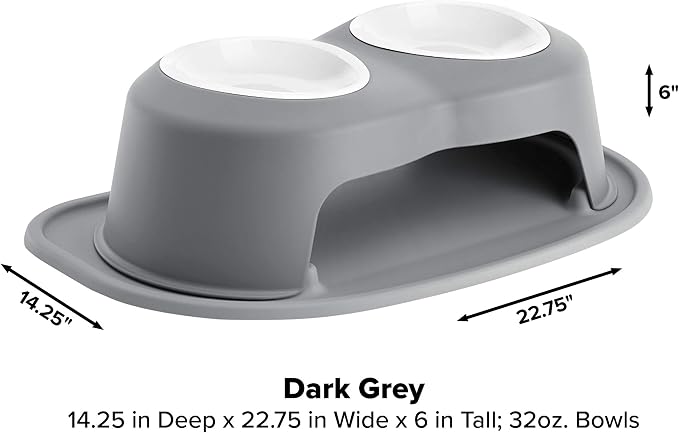 WeatherTech Double High Pet Feeding System w/Plastic Dog/Cat Bowls - 6" High Stand Dark Grey (PDHC3206DGDG) - Image 2