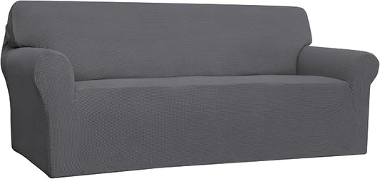 Easy-Going Stretch 4 Seater Oversized Sofa Couch Cover Gray | 1-Piece Extra X-large Sofa Cover Furniture Protector Couch Soft with Bottom for Kids, Spandex Jacquard by Easy-Going