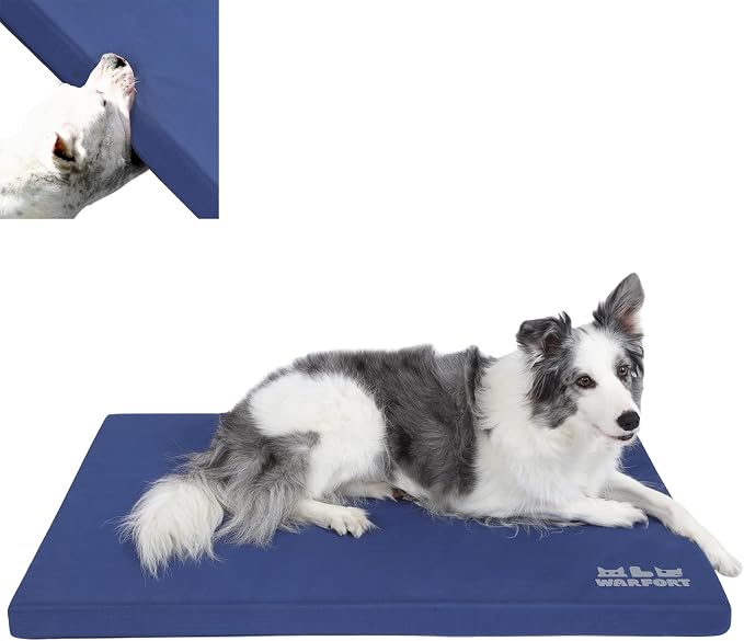 Durable Outdoor Dog Bed Chew Proof Stable Crate Mat Indoor cat Bed Anti Mild Bite Kennel Pad with Removable Fully Waterproof Cover (Blue, Large(36x22x1.5in)) by WARFORT