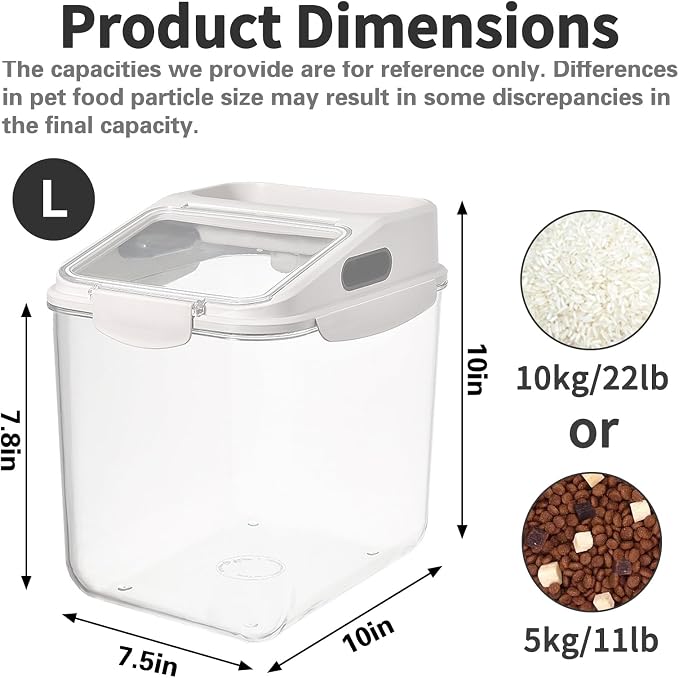 Fhiny 11LB Dog Food Storage Container, Airtight Pet Treat Bin Translucent Dry Food Grain Storage Barrels Sealed Bucket Moisture-Proof Plastic Cat Puppy Food Bin with Seal Locking Lid Keep Fresh - Image 7