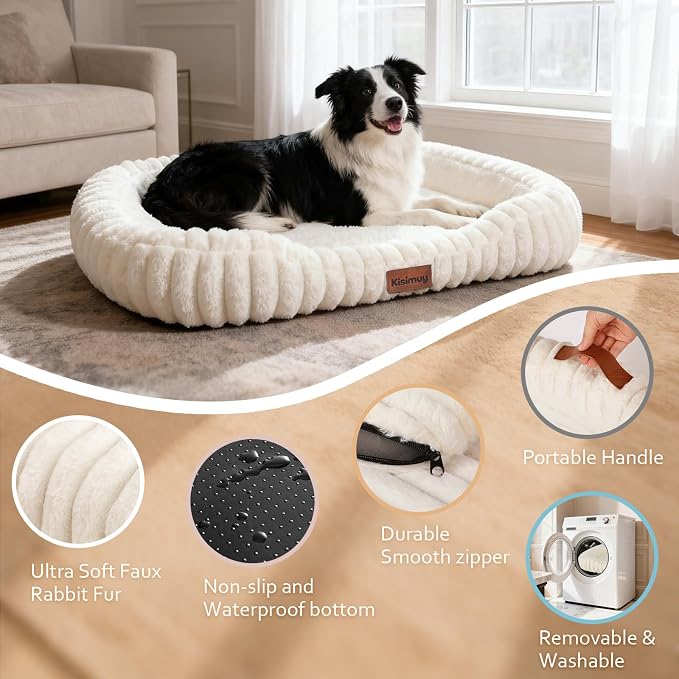 Orthopedic Dog Bed, Washable XXL Dog Couch for Senior Dogs | 43L x 31W x 5.5H, Egg-Crate Foam, Low Front Entry Design, Removable Cover, Non-Slip Bottom, Extra Large Dog Bed, Cream - Image 6