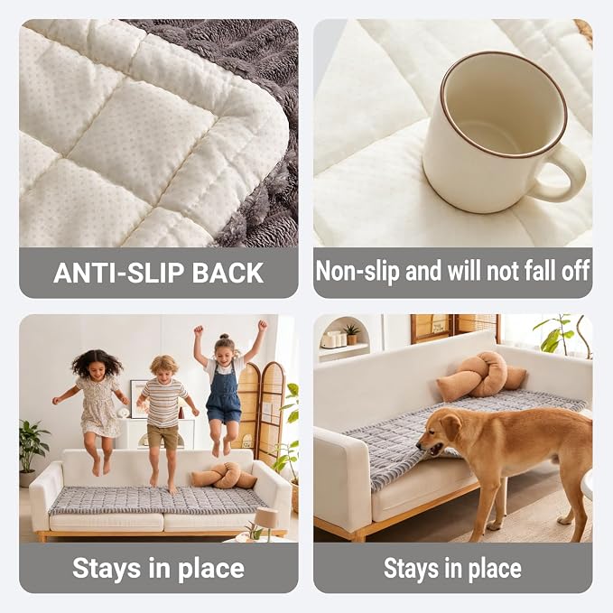 Pet Couch Cover Dogs Bed for Couch Washable Non-Slip Couch Protector Fuzzy Cat Sofa Cover for 3 Cushion Sofa Light Gray, 27.6 x 82.7 - Image 5