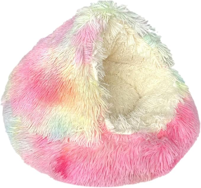 Cozy Cave Dog Bed, 2025 Cat Cave Bed with Cover, Cat Nest Bed, Pet Beds for Indoor Cats Cave & Calming Dog Beds Winter Anti-Slip & Washable Fluffy (Rainbow, S(15.7in/40cm)) by Muzuja