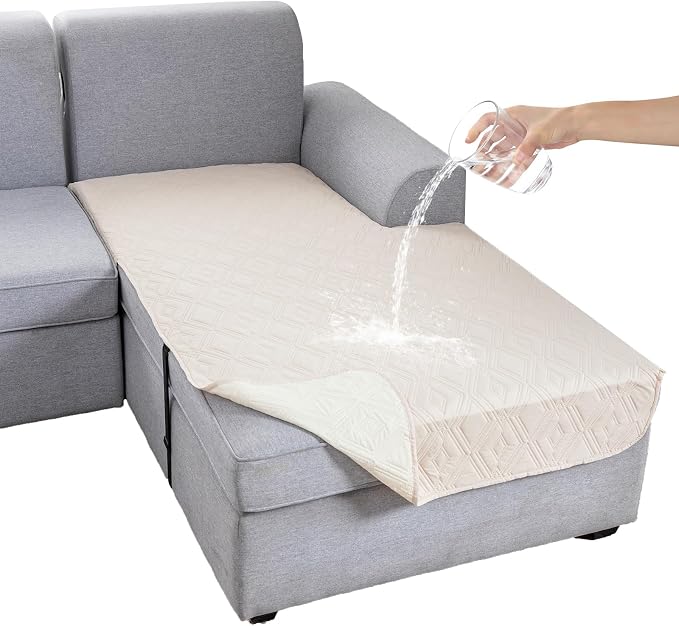 Genina 100% Waterproof Sectional Couch Covers for L Shaped Chaise Lounge Right, Anti-Slip Sectional Cover Furniture Protector Couch Cover for Dogs Pets, 1 Piece (Beige, Right Chaise Cover) by Genina