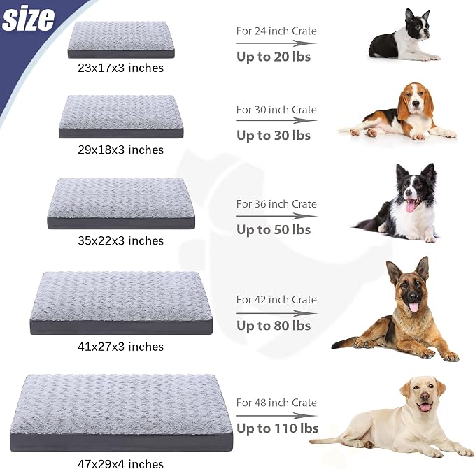 KSIIA Washable Dog Crate Bed Waterproof for Medium Dogs,29x18 in,Light Gray | 3in egg crate foam,orthopedic support,Soft rose velvet,3ply waterproof fabric,removable cover,anti-slip base,washable - Image 6