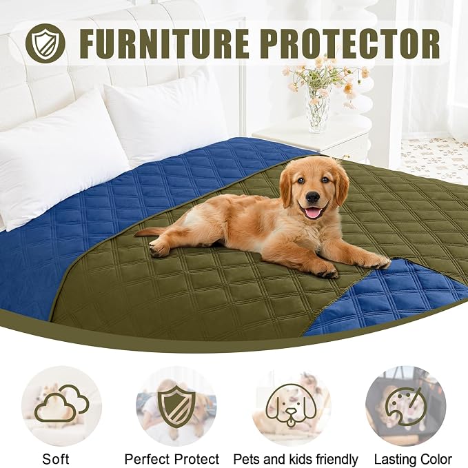 Smiry Waterproof Dog Bed Cover, Reversible Pet Blanket for Sofa Couch | Soft Washable Dog Blanket, Leakproof Couch Cover for Dogs Cats & Furniture Protection, 30x70, Green/Navy - Image 8