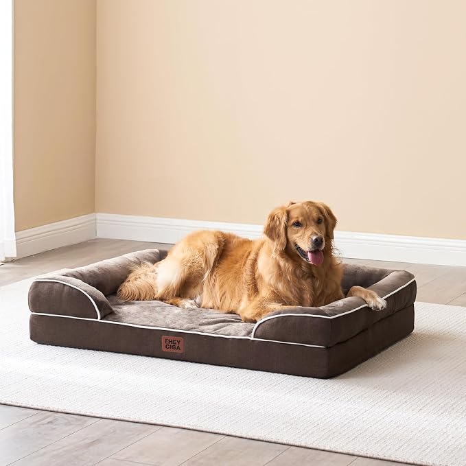 EHEYCIGA Orthopedic Dog Beds Large Sized Dog, Waterproof Washable Pet Bed | Non-Slip Bottom and Egg-Crate Memory Foam Dog Couch Bed with Washable Removable Cover, Brown - Image 8