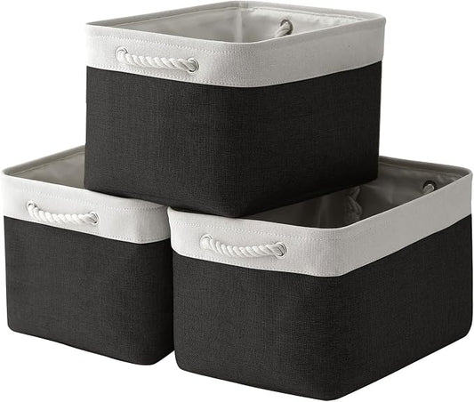 TheWarmHome Storage Basket for Gifts Empty - Large Cubes 3 Pack 15.8x11.8x11.8 inch Storage Bins for Organizing Book Cloth Bathroom Toy (White & Black) by TheWarmHome