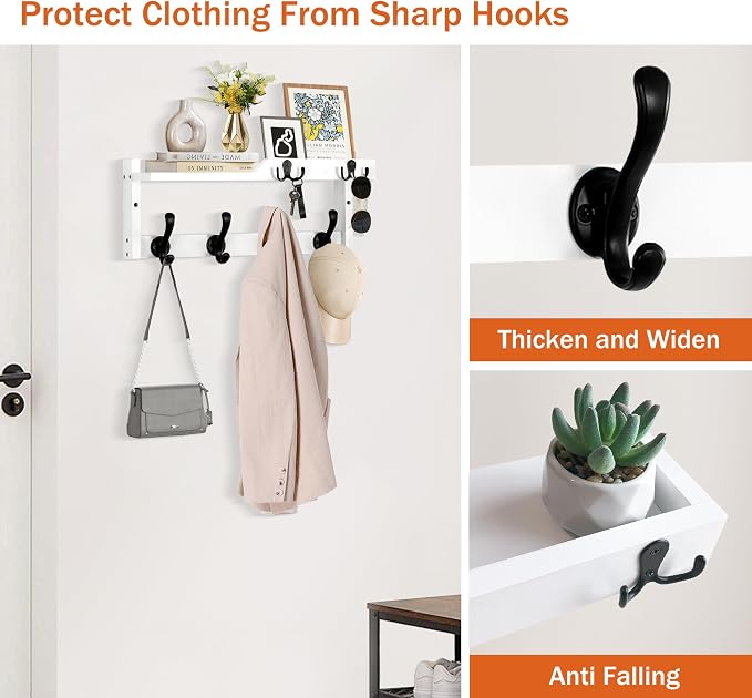 dreampossible Coat Rack Wall Mount with Shelf, Coat Hanger Wall Mount with Key Hooks and Mail Holder, Wood Entryway Floating Shelf with Hooks and Storage, Hat Rack for Wall Key Holder Mail Organizer - Image 2