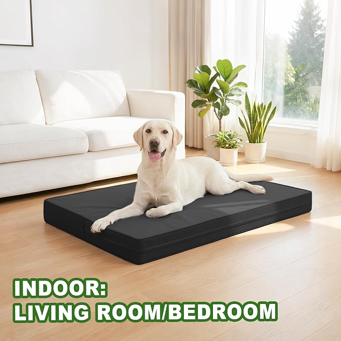 Vonabem Outdoor Dog Bed Waterproof Washable, XXL Large Crate Pad 48 Inch, Wipeable Leather Pet Beds with Removable Cover, Durable Foam Anti-Slip Kennel Pad 47"x29" Black - Image 9