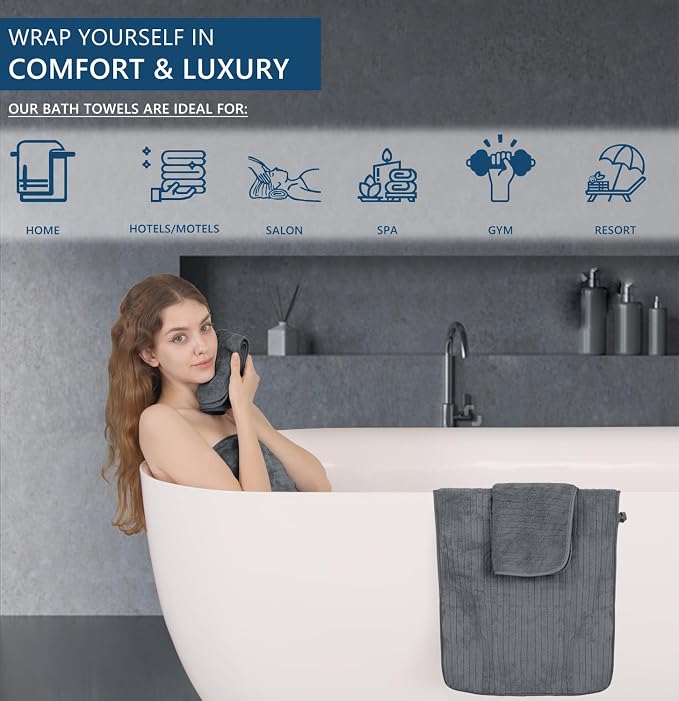 Extra Large Bath Sheet Set of 4,Ultra Soft Fluffy Towel,35”x 70”Oversized Bath Towel Set,Premium Microfiber Bathroom Towel Set Highly Absorbent Quick Dry Shower Towel for Bathroom,Hotel,Spa(Grey) - Image 5