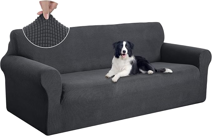 U-NICE HOME Oversized Stretch Couch Cover Slipcover, Dark Grey | 3 Cushion Sofa, 1-Piece Sofa cover, Washable, Pet friendly, Furniture protector, Polyester Spandex Jacquard fabric by U-NICEHOME