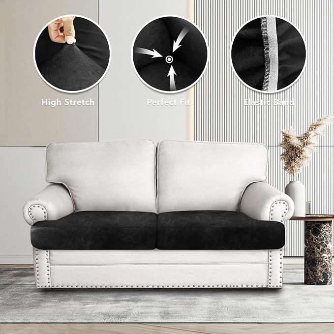 ANARACHON Leather Look Couch Cushion Covers Sofa Seat Slipcovers Sets Couches Furniture Protector for Sectional Armchair Loveseat Pets Kids Stretch Spandex Fabric (2 T-Cushion Loveseat, Black) - Image 6