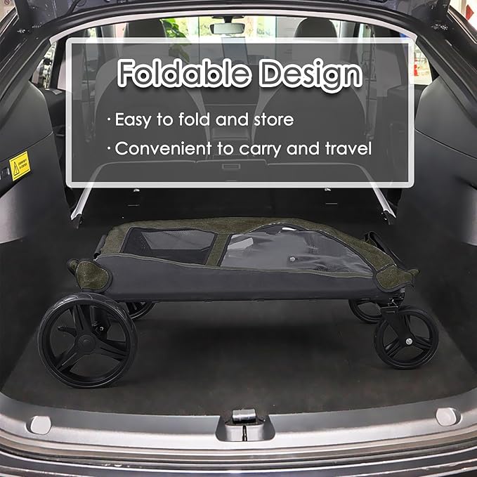 Dog Stroller for Large Dogs, Extra Large Pet Stroller for Medium Dogs, Dog Wagon Carriage, Foldable Design, Adjustable Handle, with Pocket, Up to 160 lbs, Green