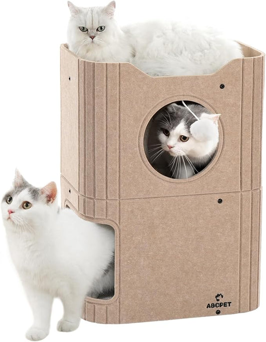 ABCPET Cat House for Indoor Cats, Cat Condo Cat Bed Cave, Felt Cats Hideaway Condo with Resistant Scratching Freedom Kitten Cube & Hanging Ball, Beige by ABCPET
